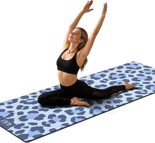 ILILI Yoga Mat Leopard Print Yoga Mat 8mm, Suede & TPE Thick Exercise Mat, Workout Mat for Women Men, 72''x25'' Fitness Mat with Strap for Home Gym, Yoga, Pilates, Stretching