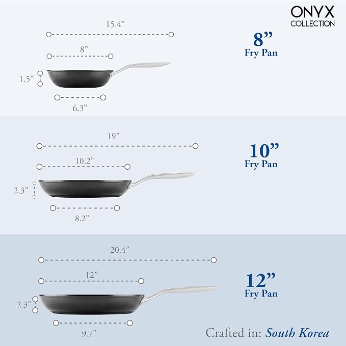 TECHEF Onyx 8", 10", 12" Nonstick Frying Pan Set, Induction Compatible, Dishwasher/Oven Safe, Made in Korea