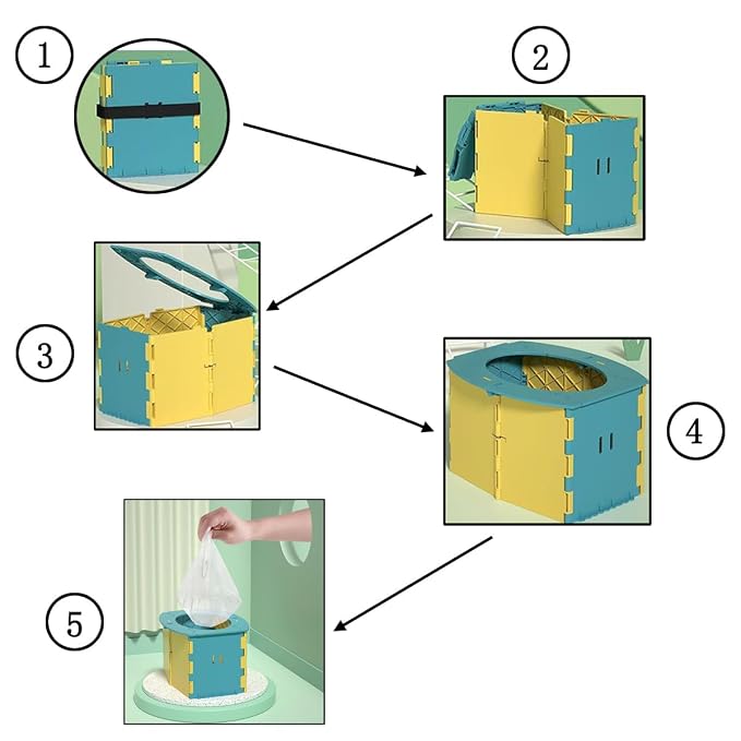 Portable Potty Seat for Toddler Foldable Travel Potty Training Toilet Seat with Cleaning Bags Reusable for Outdoor Camping, Travel potties(Yellow+Blue)