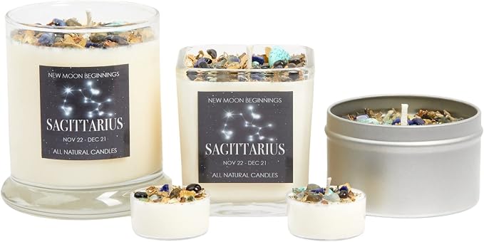 Sagittarius Zodiac Candle (Nov. 22 - Dec. 21) - Soy Candle - All Natural Aromatherapy Candle - Sagittarius Horoscope Candle - Crystal Candles - 8 oz Tin