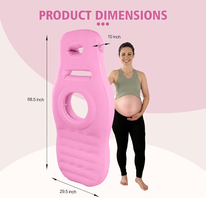 Inflatable Pregnancy Pillow with Hole - Pregnancy Blow Up Mattress, Maternity Pillow Inflatable for Prone Sleeping Includes Electric Pump, Relieves Back/Hip Pain, Pink