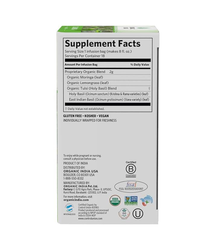 Organic India Energizing Tulsi Herbal Tea Favorites - Breakfast, Green, Moringa - Holy Basil, Adaptogen, Vegan, USDA Certified Organic, Non-GMO - 18 Infusion Bags per Box (Pack of 3)