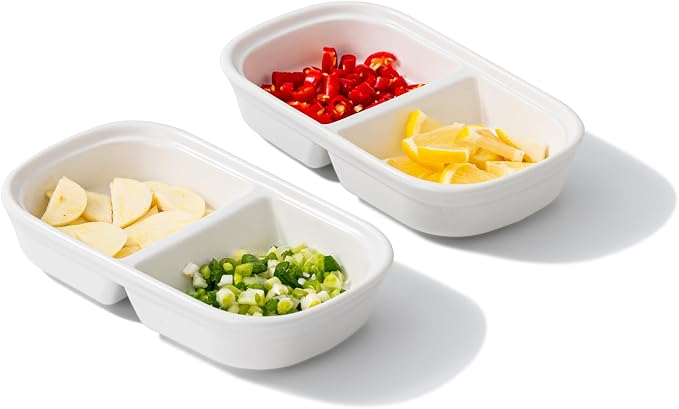 2PCS Ceramic Dishes, Ceramic Dish Stainless Steel Soy Tomato Sauce Salt Vinegar Sugar Spices Flavor Condiment Dip Bowls Korean BBQ Home Kitchen Plates, Two condiment bowls (2 Grids White)