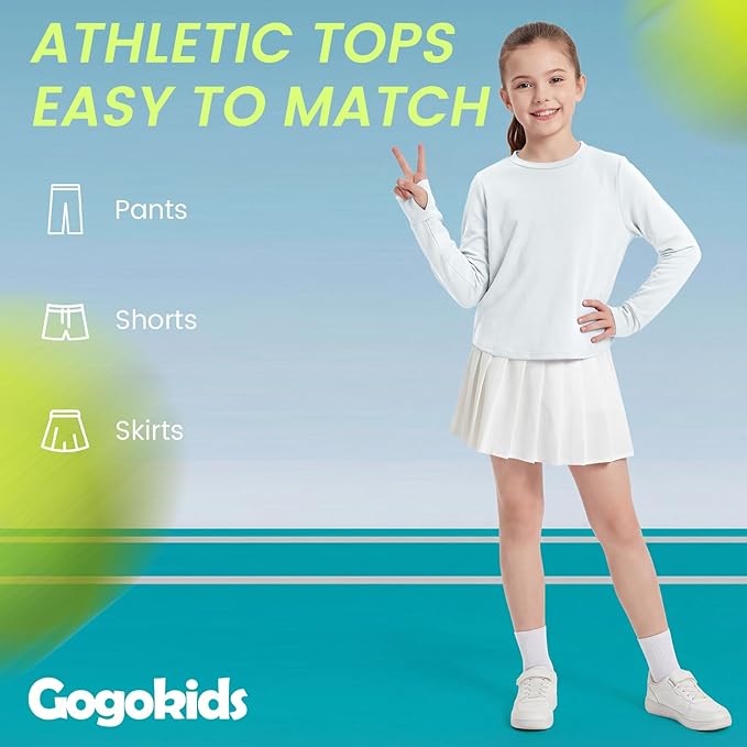 Gogokids Girls Shirts Long Sleeve Athletic Shirts Open Back Tops Active Sports Tshirts Yoga Workout Crop Tees 5-14 Years