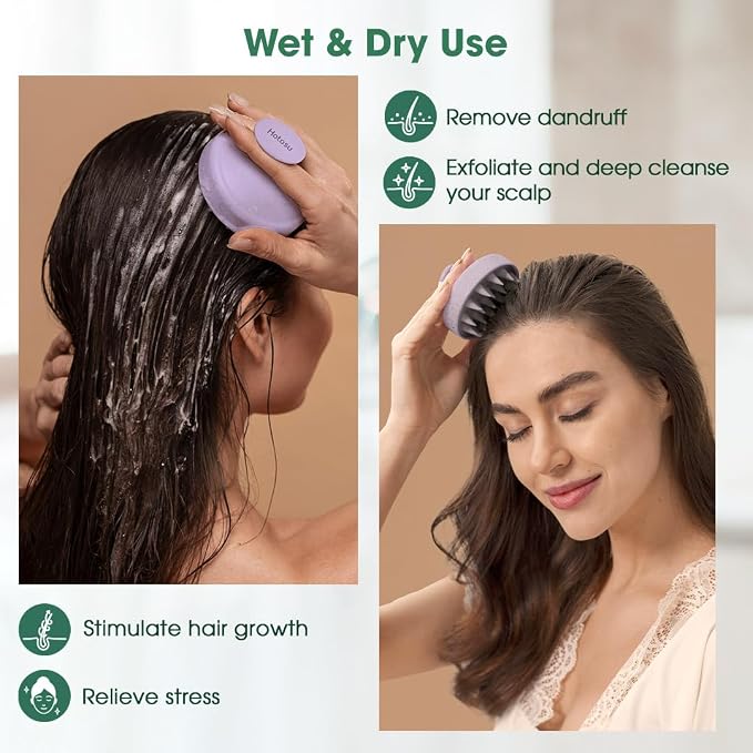 Scalp Massager Brush for Hair Growth – Silicone Scalp Scrubber & Scalp Exfoliator – Manual Scalp Massager Brush for Wet or Dry Use – Hair Massager Scalp Shampoo Brush Tool (Purple)