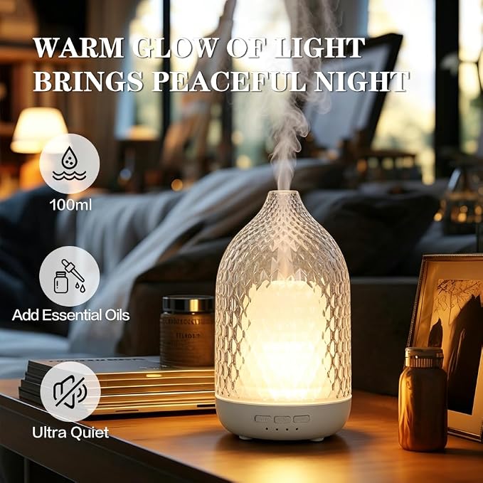 Glass Essential Oil Diffuser, Large Essential Oil Diffuser for Home, 4 Lighting Modes, Dual Mist Modes, Timer Function, Ultrasonic Cool Mist Aroma Diffuser for Bedroom Yoga Office Decor