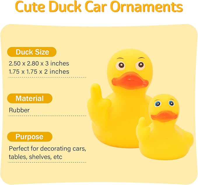 wonuu 3pcs Rubber Duck Car Mid-Finger Duck Ornament Dashboard Decorations Bathroom Duck Rubber Ducky Funny