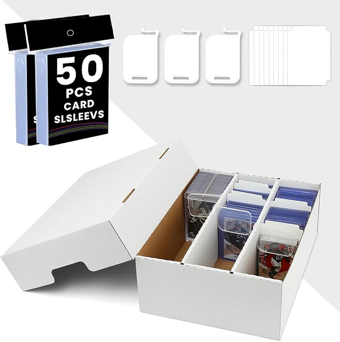 Trading Card Storage Box,3-Row 2100-Count PKMN Card Boxes For Sports Cards–Includes 50 Soft Sleeves,8 Dividers,3 Support Bars,Case Box Fit for 35pt Magnetic Card Holders,3x4 toploaders(1PACK)