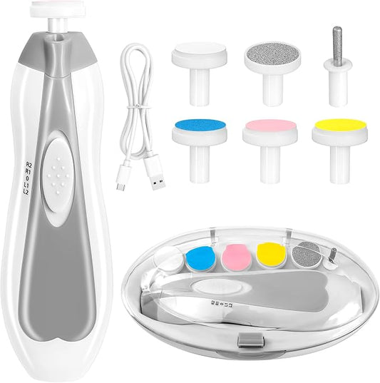 Qunlions life Baby Nail Trimmer Electric, 6 in 1 Rechargeable Baby Nail Clippers Manicure Set Grooming Kit for Toddler Infant or Adults (Grey)