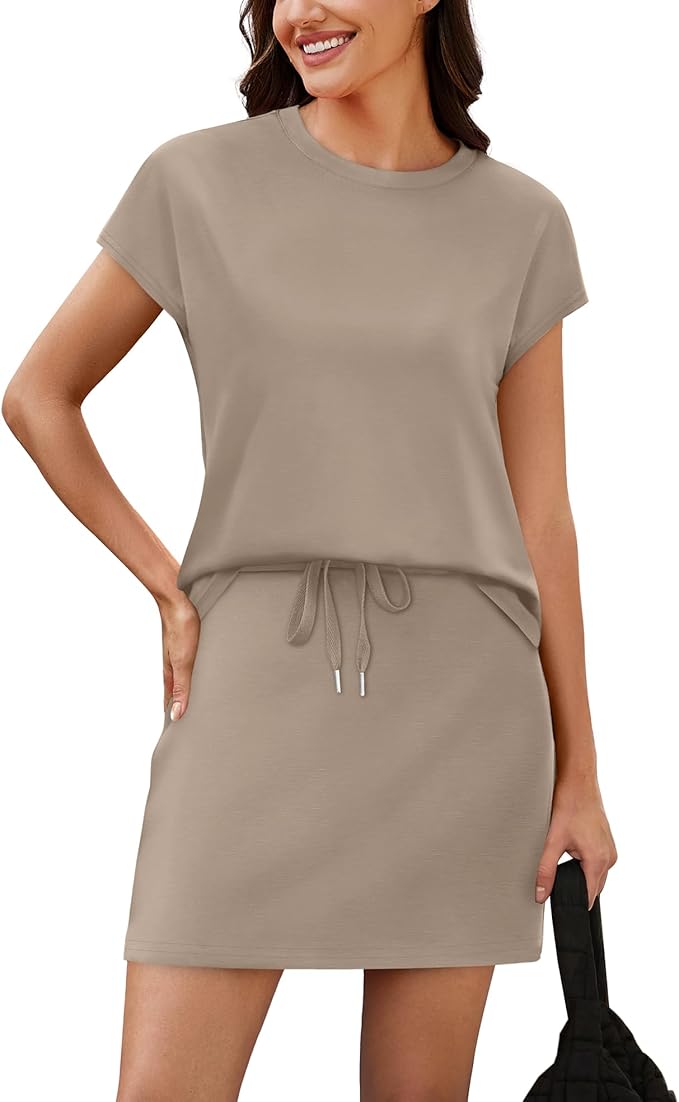 Sampeel Two Piece Skirt Sets for Women Summer Resort Wear Outfits Crew Neck Cap Sleeve Tops Tennis Skort with Pockets