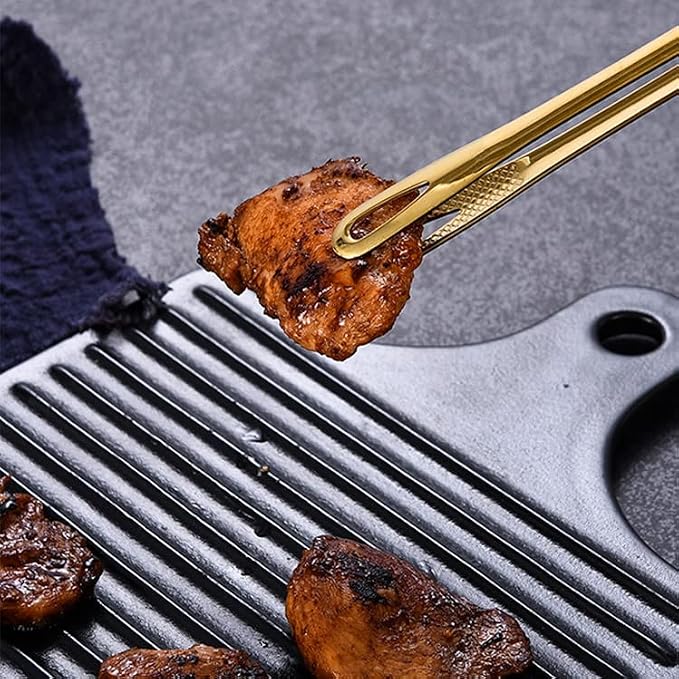 2 Pcs (11 In & 9.45 In) Bbq Tongs – Korean Barbecue & Grill Tools,Kitchen Tongs, Stainless Steel Heavy Duty For Cooking, Meat, Bread & Ice, Clip Head Hollow Design
