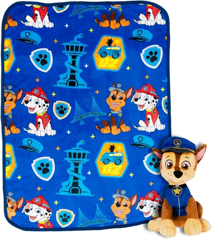 Paw Patrol Chase Kids Bedding Super Soft Plush Cuddle Pillow and Throw 2 Piece Set, 40 in x 50 in (Officially Licensed Product) by Franco