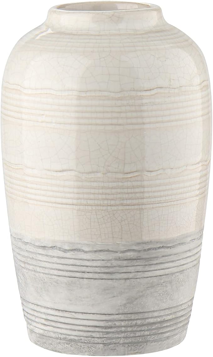Ceramic Rustic Farmhouse Vase for Home Decor 9 inch Decorative Boho White Pottery Flower Vase for Centerpiece Living Room Bedroom Kitchen Bathroom Dining Table Mantel Shelf Decor