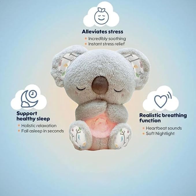 Anxiety Relief Koala - Anxiety Relief Plush Animal, for Anxiety Adults and Kids with Sensory Details Music Lights & Rhythmic Breathing Motion(Gray)