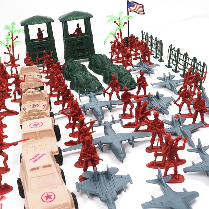 Army Men Playset Toy for Boys with Battle Mat, 308Pcs Military Toys Soldiers, Plastic Army Men Action Figures and Military Weapons, Guns Toys for Age Boys 4 8 12