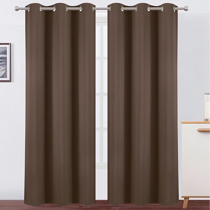 LEMOMO Chocolate Brown Blackout Curtains 34 x 84 Inch Length/Set of 2 Curtain Panels/Thermal Insulated Room Darkening Blackout Curtains for Bedroom