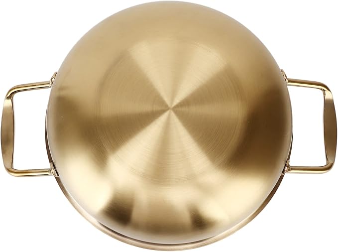 BestAlice Economy Mixing Bowl Gold Korean Ramen Noodle Pot with Handles Stainless Steel Everyday Pan Portable Kitchen Cooking Pot for Household(inner diameter 24cm)