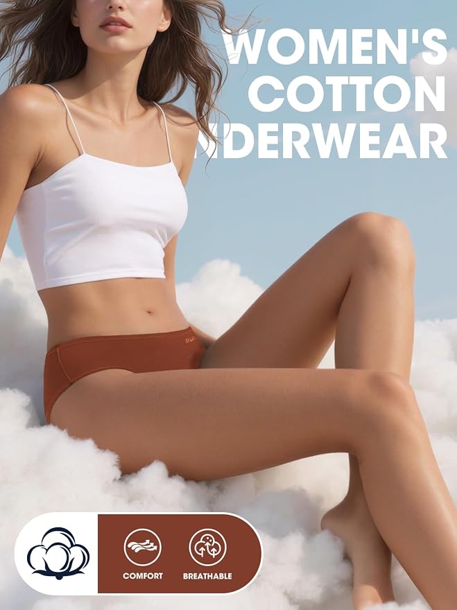 Womens Underwear Cotton Panties Soft Low Waist Hispter Breathable Stretch Ladies Bikini Underwear 6 Pack