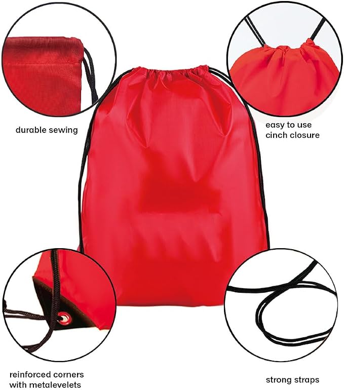 Drawstring Backpack Bulk 30 Packs Draw String Bags for Gym Sports Trip Pedestrianism Cinch Sack DIY for Women Men(Red)