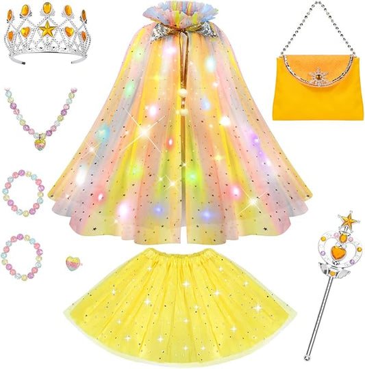 Meland Princess Dress up Clothes for Girl, 11Pcs Princess Cape with Kid Crown Toys,Dresses for Girl 3,4,5,6,7,8 Birthday Gift