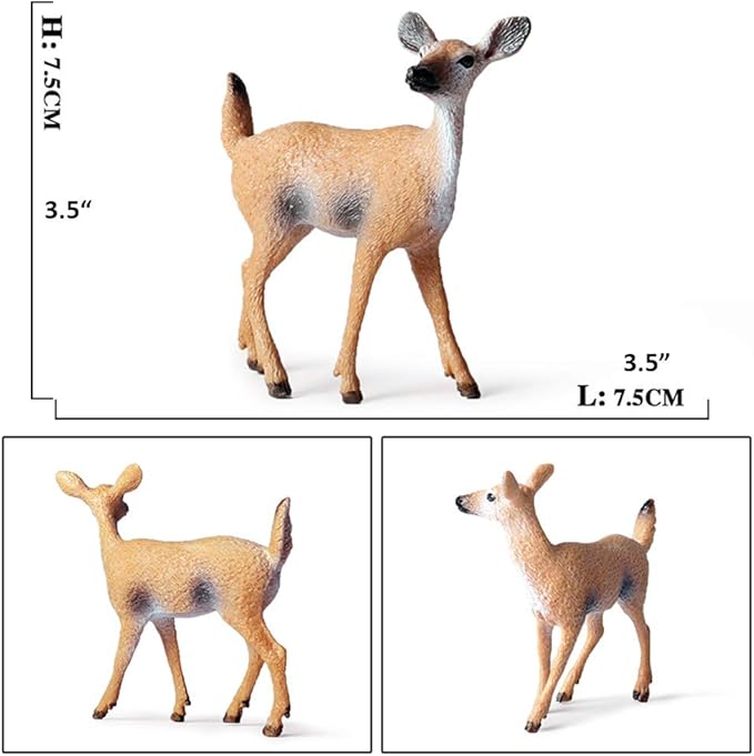 6 Pack Deer Figurines Toy, Forest Animals White-Tailed Deer Family Figures, Plastic Woodland Creature Cake Topper for Baby Shower Birthday Decoration