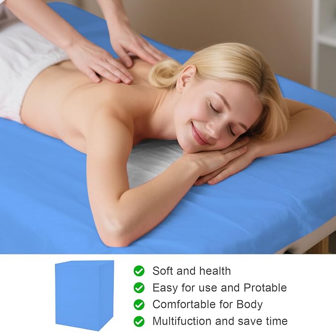 200 Piece Disposable Massage Table Sheets 31" x 71" - Non-Woven Fabric Bed Covers for Spa, Massage, Beauty & Tattoos - Breathable, Hygienic (Blue)