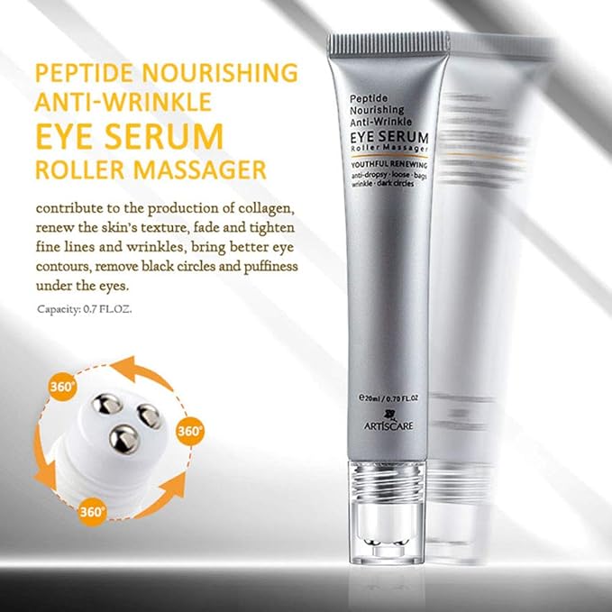 Eye Peptide Serum Massage Roller Nourishing Relieve Loose Eye Bags Dark Circles Skin Care Under Eye Cream for Fine Wrinkles and Puffiness Daily Skincare(Nourishing Grey)