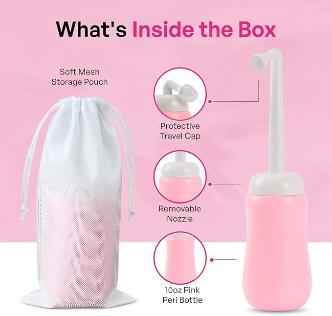 Portable Bidet Bottle for Women - Personal Upside Down Peri Bottle for Feminine Hygiene, Postpartum & Period Care with Angled Sprayer & Storage Bag - Perfect for Travel & New Moms (10 oz)