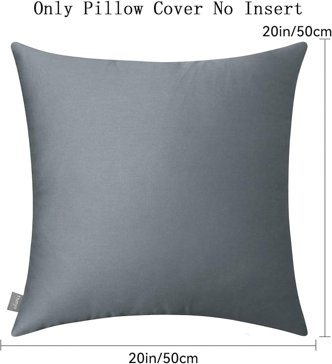 Thmyo 4-Pack 100% Cotton Comfortable Solid Decorative Throw Pillow Case, Square Cushion Cover Pillowcase Sublimation Blank Pillow Covers DIY Throw Pillowcase for Sofa(20x20 inch/ 50x50cm,Dark Grey)