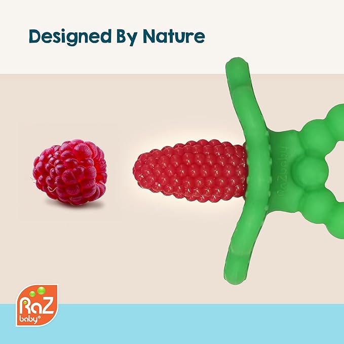 RaZbaby RaZberry Plus Baby Teether – Easy-to-Hold Toy for Front & Back Teething Relief, BerryBumps Texture for Sensory Development, Soothes Sore Gums, BPA-Free, Great Gift for Babies 3M+ – Green