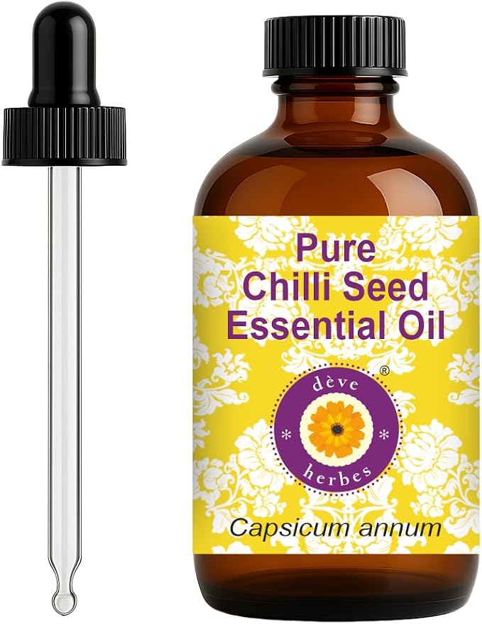 dève herbes Chilli Seed Essential Oil (Capsicum annum) with Glass Dropper | Pure | Non-Sticky | Non-Greasy | Lightweight | Men & Women | All Skin Types | Steam Distilled 120ml (4 oz)