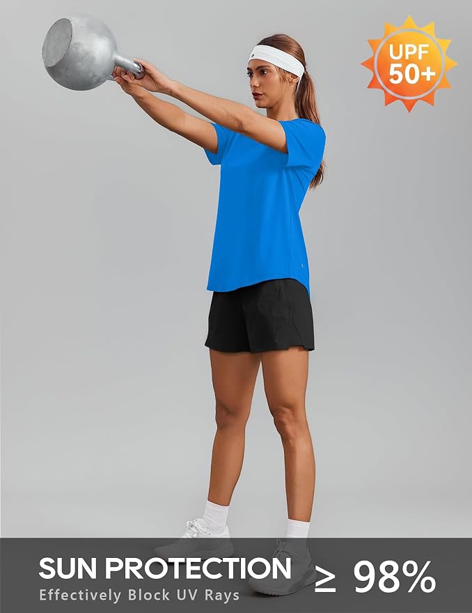 PINSPARK Soft Workout Tops for Women Short Sleeve V Neck Moisture Wicking UPF 50+ Sun Protection Quick Dry Gym Shirts