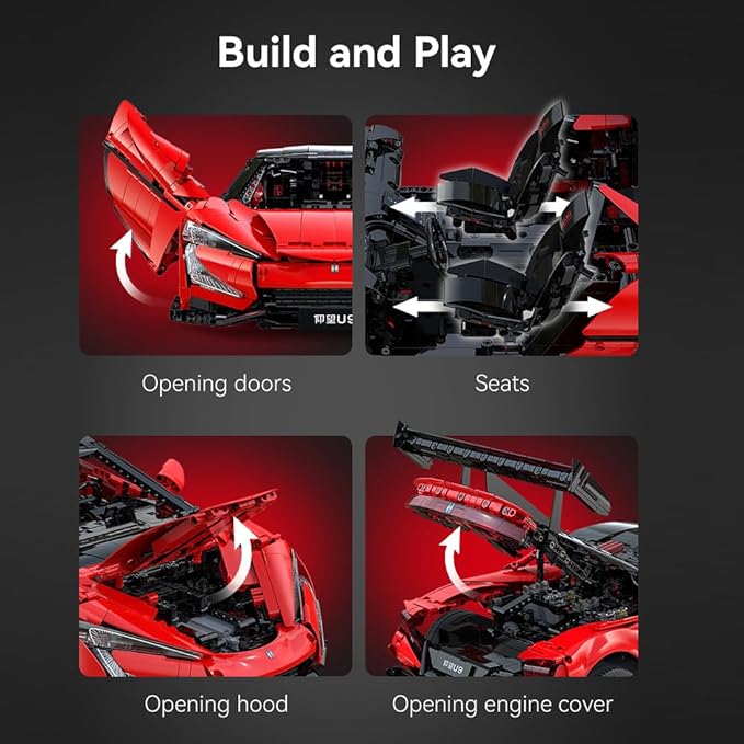 Master Yangwang U9 Super Car Brick Set, C64011W 1:8 Sports Car Building Block Kit with U-Turn Function, Dancing Building Block Model for Adults Collectors (3671PCS)