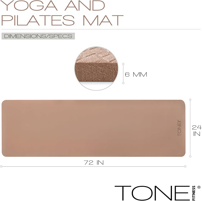 TONE Fitness Yoga Mat 1/4" Thick Non Slip Exercise & Pilates Mat for Home Workouts with Carrying Strap | Multiple Options