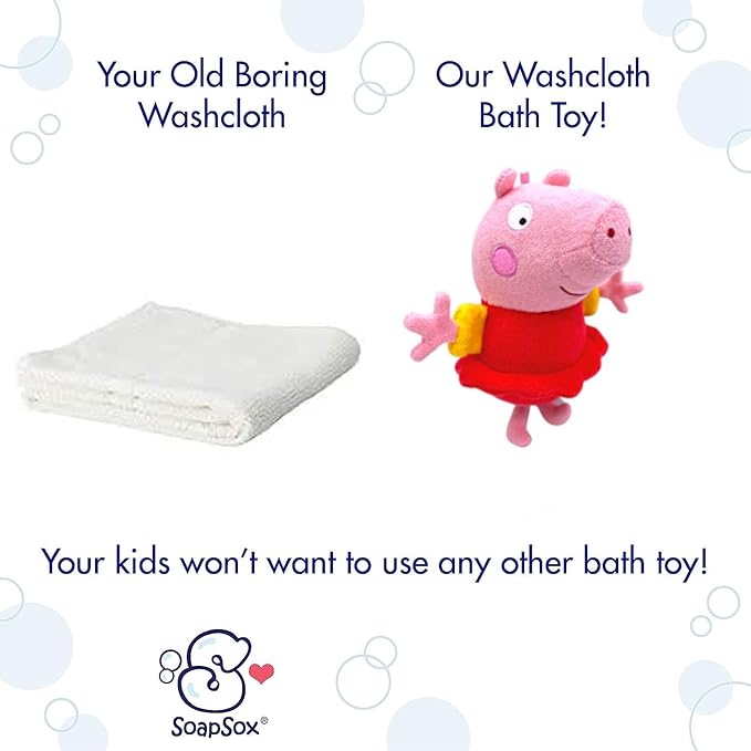 Peppa Pig by SoapSox Kids - Exfoliating Bath Scrub - Soft Animal Toy Wash Cloth Sponge with Soap Pocket Insert - Fun Loofah Characters for Babies, Kids and Children