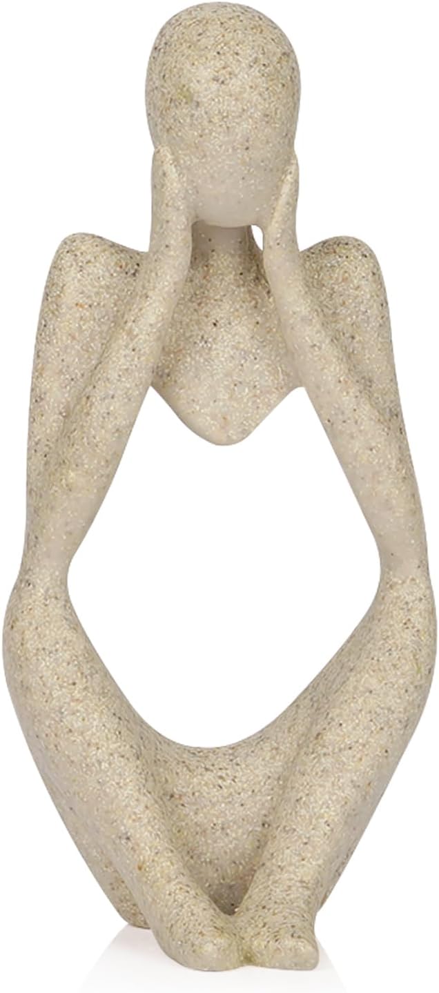 Sandstone Resin Thinker Statue Style Abstract Sculpture, Sandstone, Focus | Small Statue Collectible Figurines, Modern Aesthetic Ornament for Home Office Bookshelf Desktop Coffee Table Decor