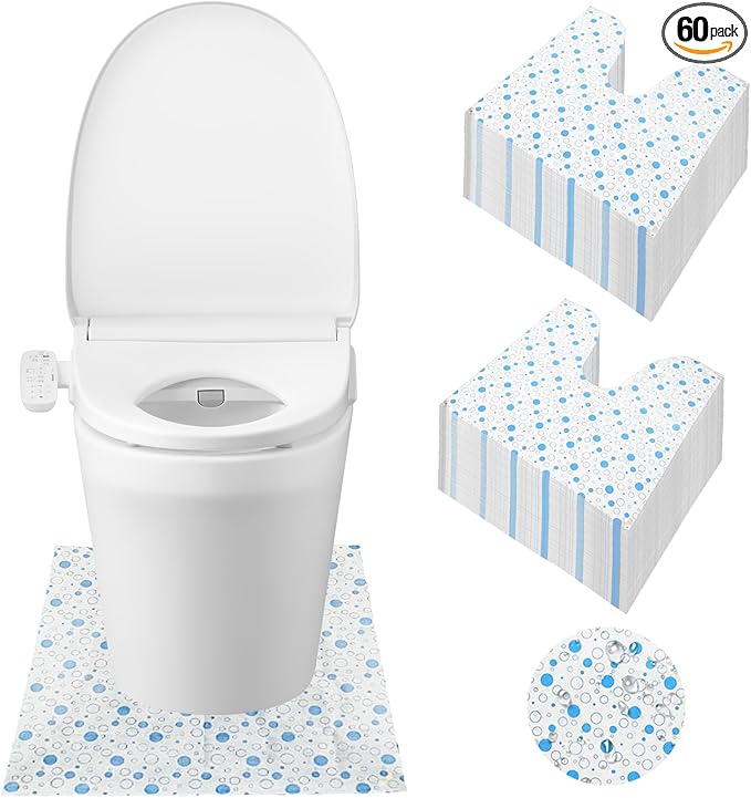 60 Pack Disposable Toilet Commode Mat,Non-Slip Waterproof U-Shape Commode Pads for Adult Incontinence & Kids Potty Training,Bathroom Floor Protector (Blue Dot)