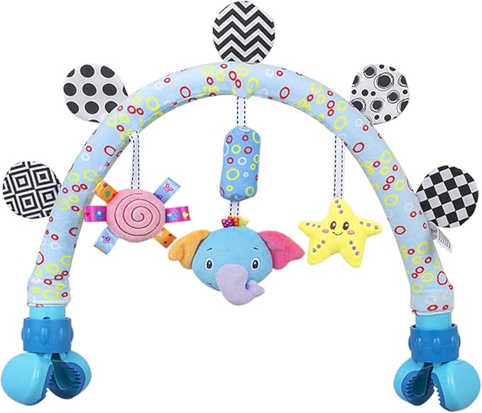 Caterbee Travel Arch Bassinet Mobile Toys for Infant & Toddlers,Clip on Stroller Toy Crib Accessory & Pram Activity Bar Toy for Indoor and Outdoor (Elephant)