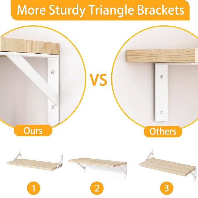 YGEOMER Floating Shelves for Wall, Different Sizes Natural Wood Wall Shelves for Living Room, Bathroom, Bedroom, Kitchen, Home Decor (Set of 4)