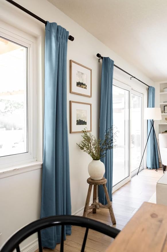 100% Blackout Shield Linen Blackout Curtains for Bedroom 102 Inches Long, Back Tab/Rod Pocket Living Room Drapes, Thermal Insulated Blackout Curtains 2 Panels Set, 50" W x 102" L, Stone Blue