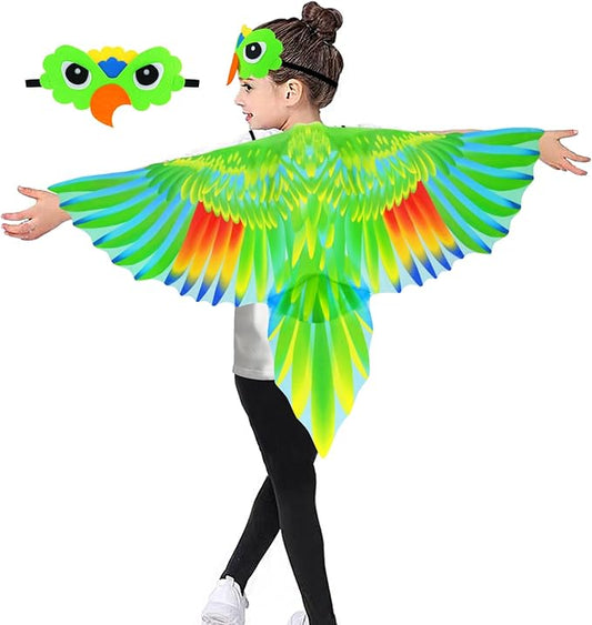 Bird-Costume-Parrot-Wings for Kids with Bird Headbands, Boys Girls Eagle Dress-up Cape Halloween Party Favors Gifts