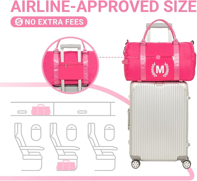 Gym Bag for Women, Personalized Duffle Bag with Shoe Compartment, Sports Bag for Yoga & Dance with Wet Pocket and Mat Strap(HotPink,O)