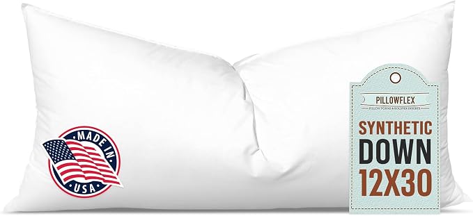Pillowflex Synthetic Down Pillow Insert 12x30 in - Karate Chop Pillow | Large Rectangle Sham Form, Plush Polyester Cotton Blend, Cloud-Like Comfort, Clump-Resistant Fill, Smooth Elegant Finish