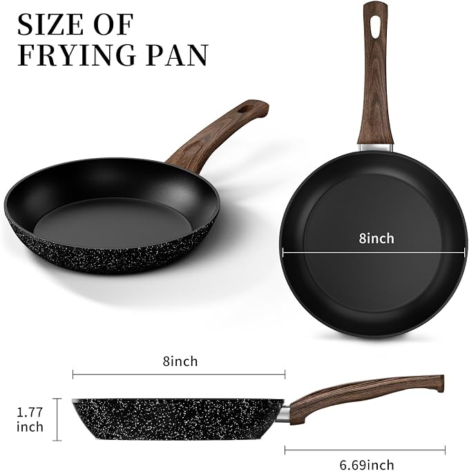 Innerwell 8-Inch Nonstick Frying Pan Small Egg Pan Skillet | Even Heating All Stove Compatible, PFOA PFOS Free, Granite Stone Cookware Skillet, Healthy and Non Toxic, Black