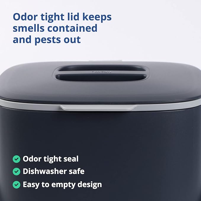 Blue Ginkgo Kitchen Compost Bin, 2.6L Countertop Compost Bin, Dark Grey | Odor-Tight. Filter-Free. Dishwasher Safe.