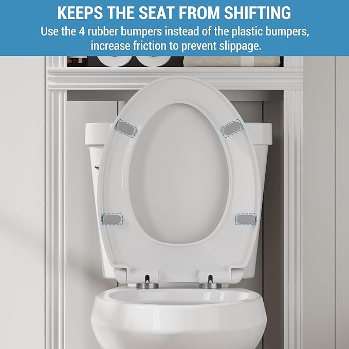 Garvee Toilet Seat Cover Elongated – PP Material, Secure Locking Design, Full Flat Lid for Standard Elongated Toilets, Durable & Easy to Clean, White