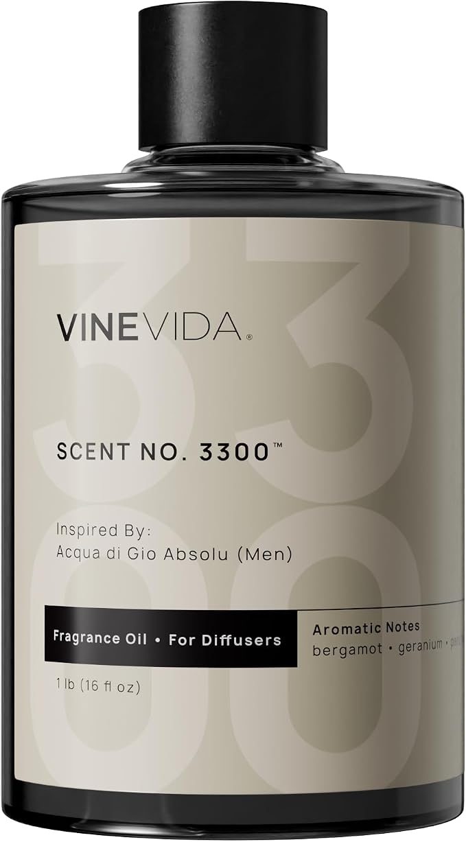 VINEVIDA [16 Fl Oz] Scent NO. 3300 Fragrance Oil for Cold Air Diffusers, Aromatic Notes of Bergamot Geranium Patchouli, Essential Oils for Diffuser Oil Refill & Air Freshener Room Spray