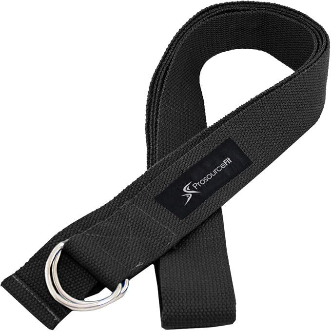 ProsourceFit Metal D-Ring Yoga Strap 8’ Durable Cotton for Stretching and Flexibility