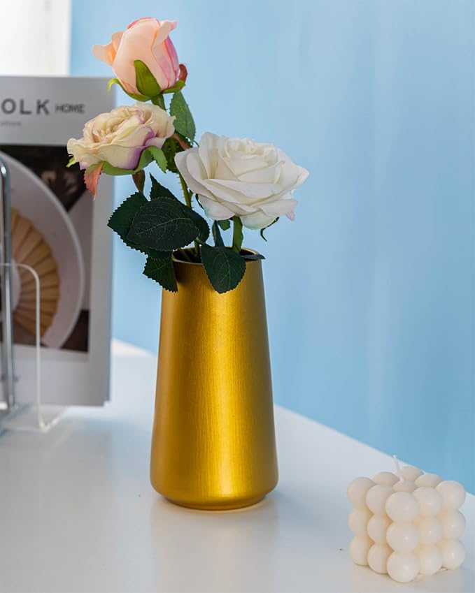Simple Boho Ceramic Flower Vase for Home Decor (Gold,Big) | 8'' Modern Vase for Flower Plant Pampas Grass, Fit for Table Shelf Centerpieces, Living Room Kitchen Bedroom Wedding Gift