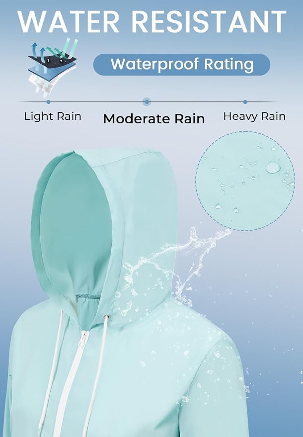 Zando Lightweight Rain Jacket Women Packable Waterproof Raincoat with Hood | Windbreaker Jacket Women, Light Raincoats for Drizzle, Rain Coats for Travel, Hiking and Commute